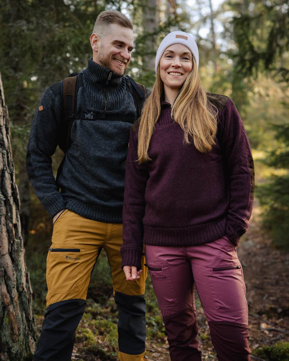 Dark Burgundy Mel Coloured Pinewood Womens Hurricane Knitted Sweater on outdoor background #colour_dark-burgundy-mel