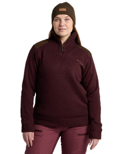 Dark Burgundy Mel Coloured Pinewood Womens Hurricane Knitted Sweater on white background #colour_dark-burgundy-mel