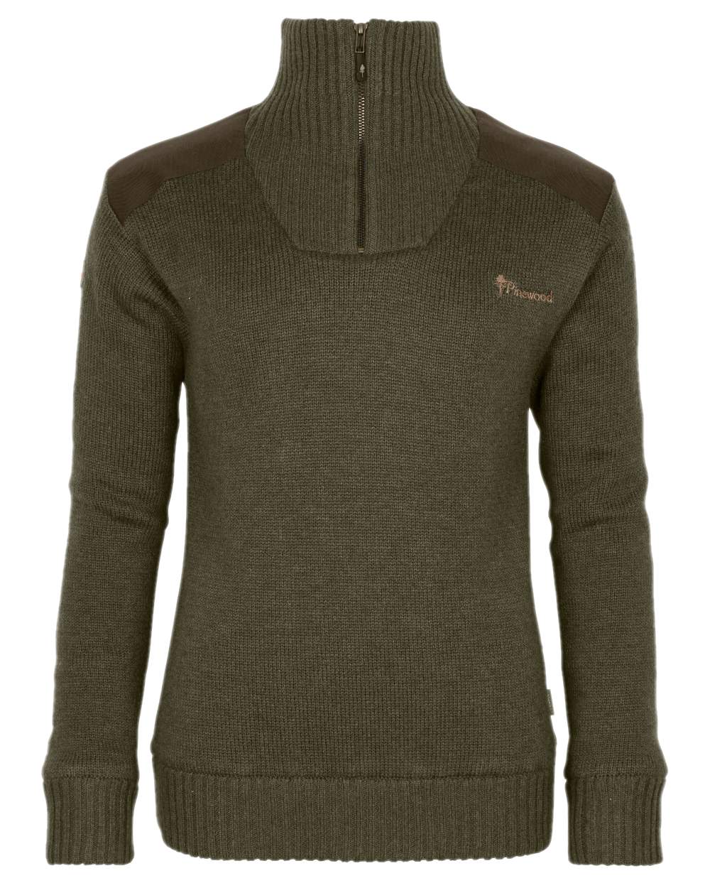 Dark Green Mel Coloured Pinewood Womens Hurricane Knitted Sweater on white background #colour_dark-green-mel