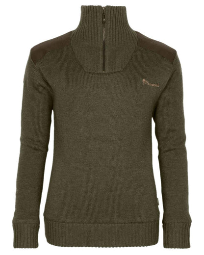 Dark Green Mel Coloured Pinewood Womens Hurricane Knitted Sweater on white background #colour_dark-green-mel