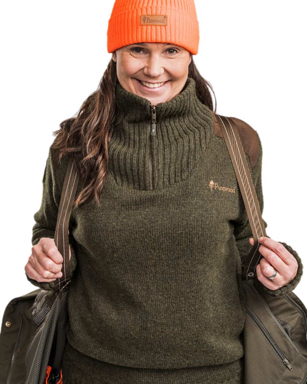 Dark Green Mel Coloured Pinewood Womens Hurricane Knitted Sweater on white background #colour_dark-green-mel