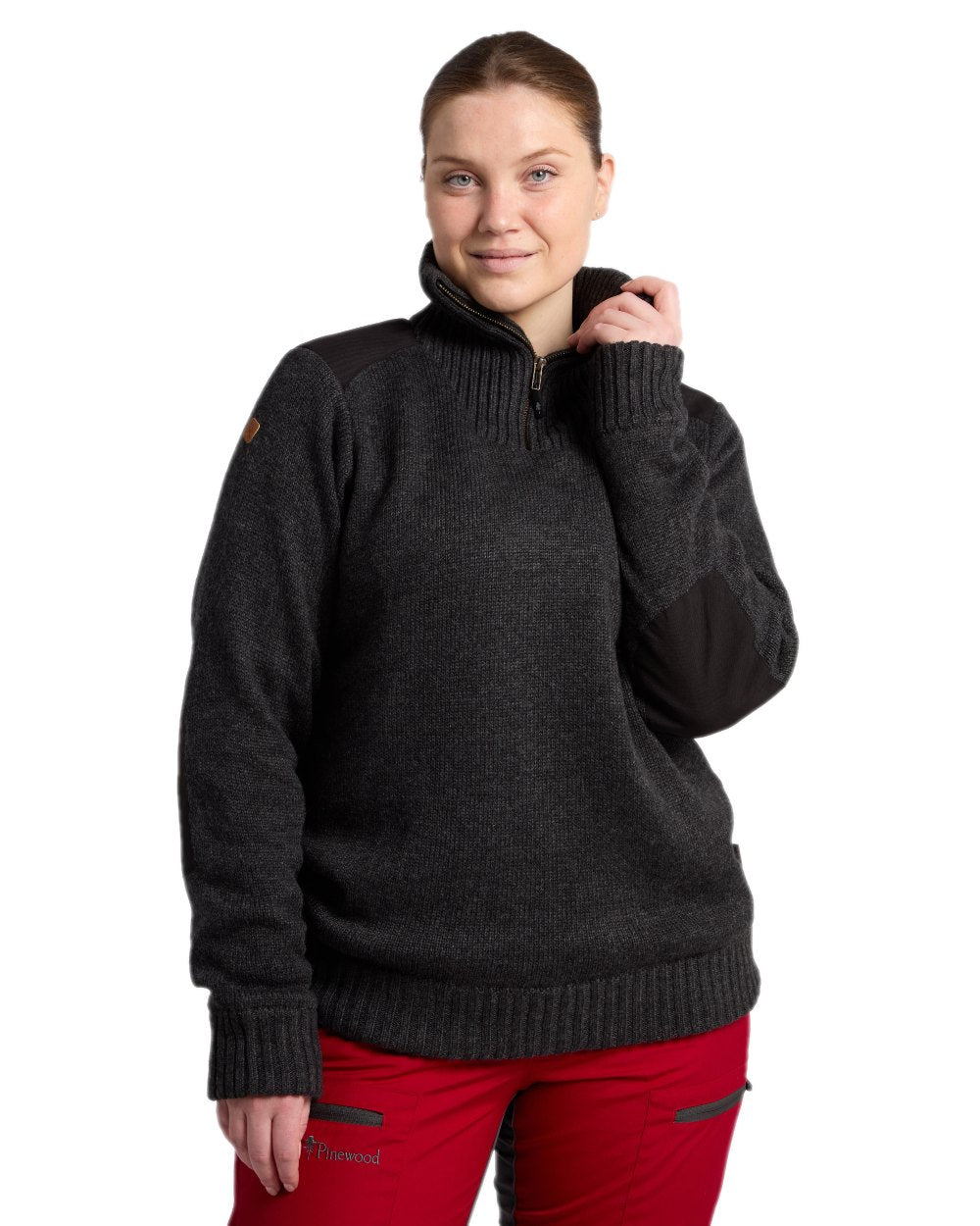 Dark Grey Mel Coloured Pinewood Womens Hurricane Knitted Sweater on white background #colour_dark-grey-mel