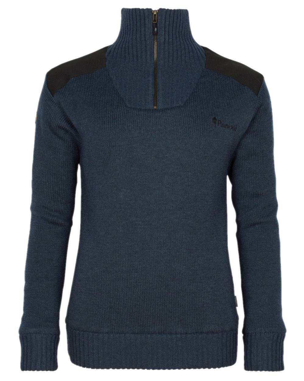 Dark Navy Mel Coloured Pinewood Womens Hurricane Knitted Sweater on white background #colour_dark-navy-mel