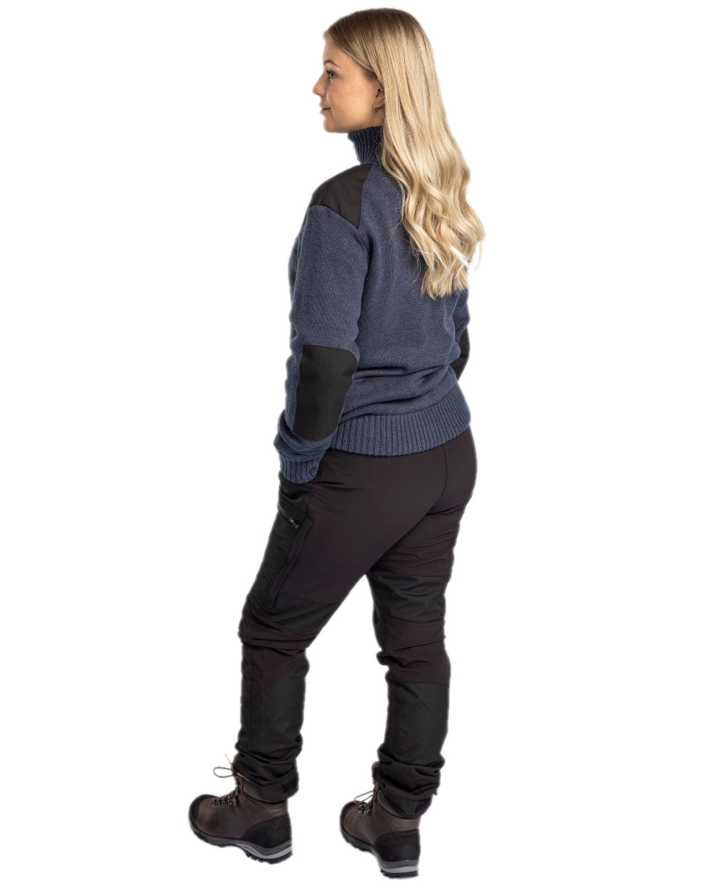 Dark Navy Mel Coloured Pinewood Womens Hurricane Knitted Sweater on white background #colour_dark-navy-mel
