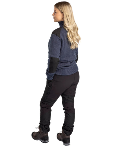 Dark Navy Mel Coloured Pinewood Womens Hurricane Knitted Sweater on white background #colour_dark-navy-mel
