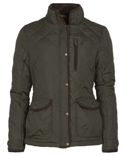Moss Green Coloured Pinewood Womens Nydala Classic Quilt Jacket on white background #colour_moss-green