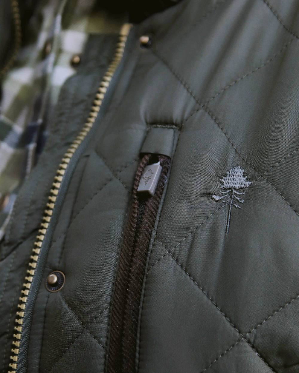 Moss Green Coloured Pinewood Womens Nydala Classic Quilt Jacket on outdoor background #colour_moss-green