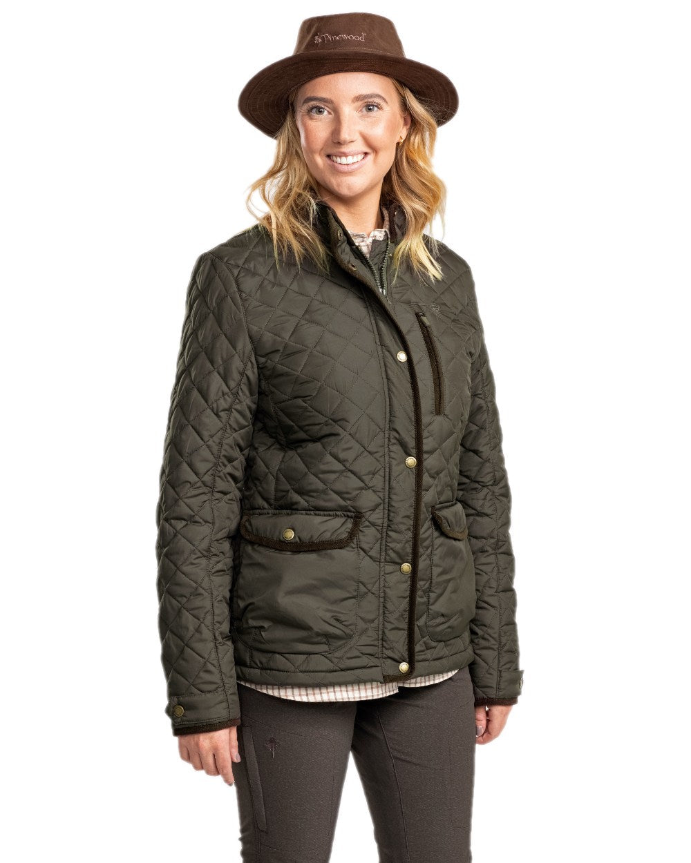 Moss Green Coloured Pinewood Womens Nydala Classic Quilt Jacket on white background #colour_moss-green