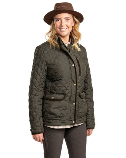 Moss Green Coloured Pinewood Womens Nydala Classic Quilt Jacket on white background #colour_moss-green