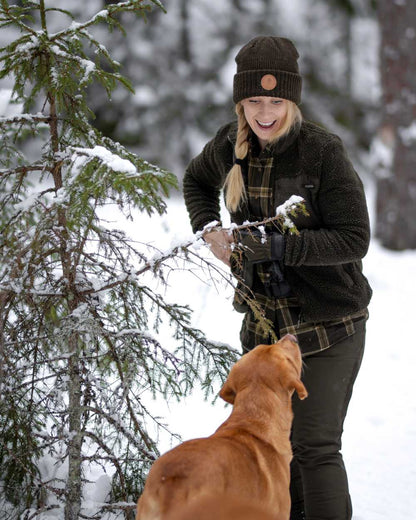 Dark Green Green Coloured Pinewood Womens Prestwick Exclusive Shirt on snow background #colour_dark-green-green