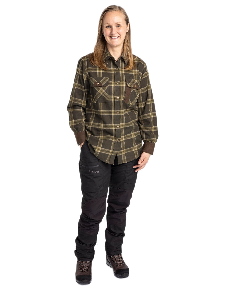 Dark Green Green Coloured Pinewood Womens Prestwick Exclusive Shirt on white background #colour_dark-green-green