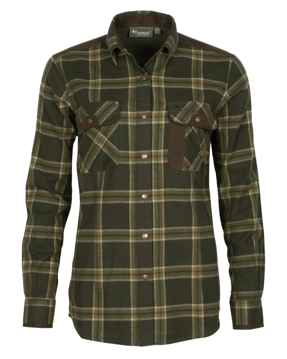 Dark Green Green Coloured Pinewood Womens Prestwick Exclusive Shirt on white background #colour_dark-green-green
