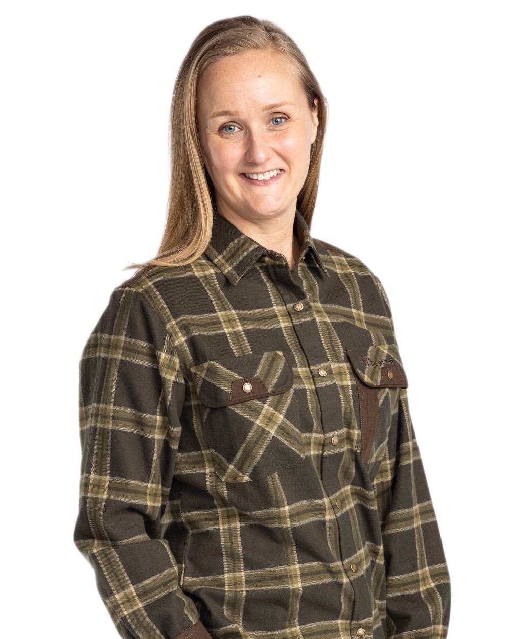 Dark Green Green Coloured Pinewood Womens Prestwick Exclusive Shirt on white background #colour_dark-green-green