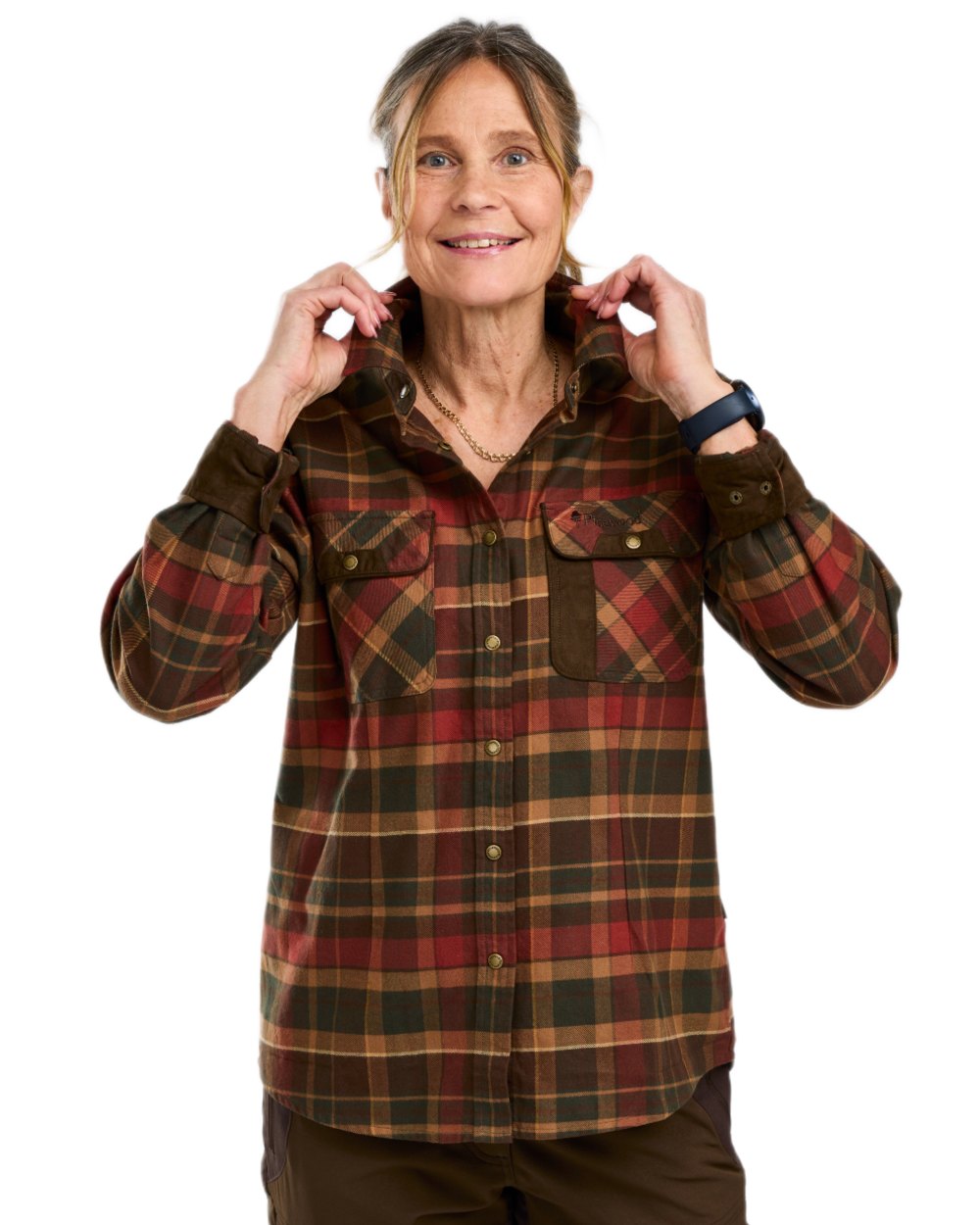 Dark Green Terracotta Coloured Pinewood Womens Prestwick Exclusive Shirt on white background #colour_dark-green-terracotta