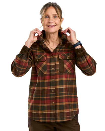 Dark Green Terracotta Coloured Pinewood Womens Prestwick Exclusive Shirt on white background #colour_dark-green-terracotta