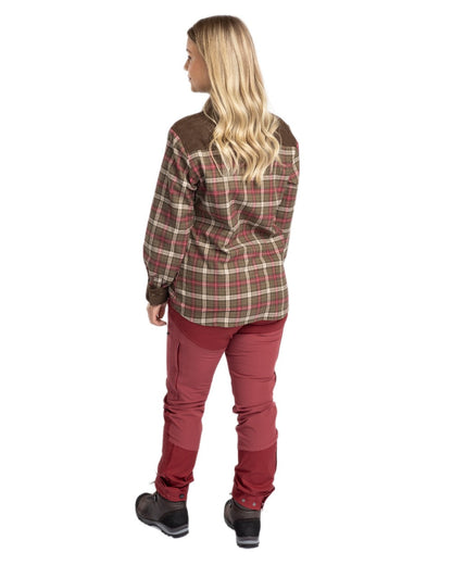 Hunter Olive Plum Coloured Pinewood Womens Prestwick Exclusive Shirt on white background #colour_hunter-olive-plum