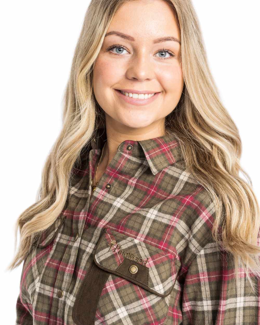 Hunter Olive Plum Coloured Pinewood Womens Prestwick Exclusive Shirt on white background #colour_hunter-olive-plum