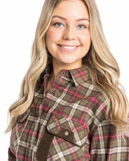 Hunter Olive Plum Coloured Pinewood Womens Prestwick Exclusive Shirt on white background #colour_hunter-olive-plum