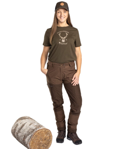 Hunting Brown Suede Brown Coloured Pinewood Womens Retriever Active Trousers on white background #colour_hunting-brown-suede-brown