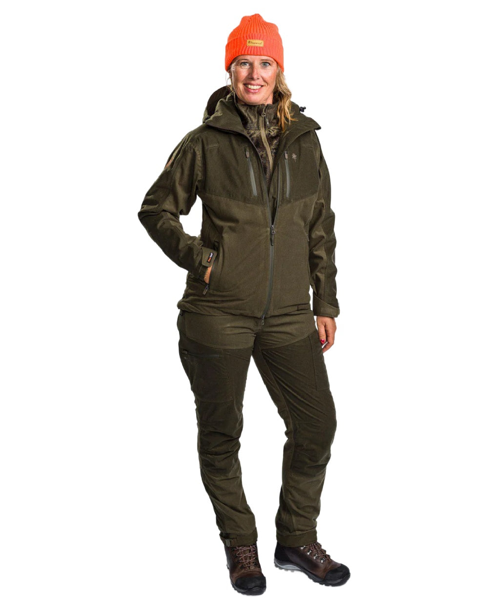 Mossgreen coloured Pinewood Womens Retriever Active Trousers on white background #colour_moss-green