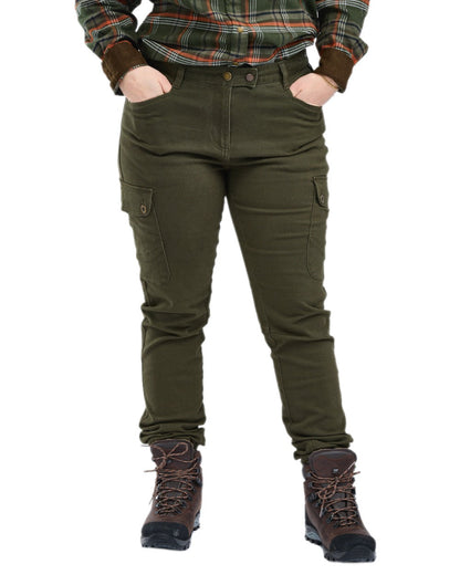 Moss Green Coloured Pinewood Womens Serengeti Trousers on white background #colour_moss-green