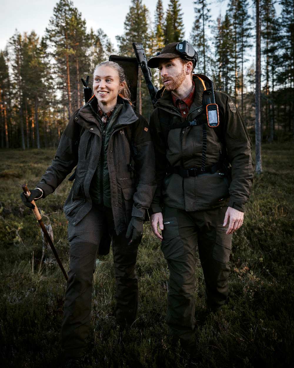 Suede Brown Coloured Pinewood Womens Smaland Hunters Jacket on forest background #colour_suede-brown