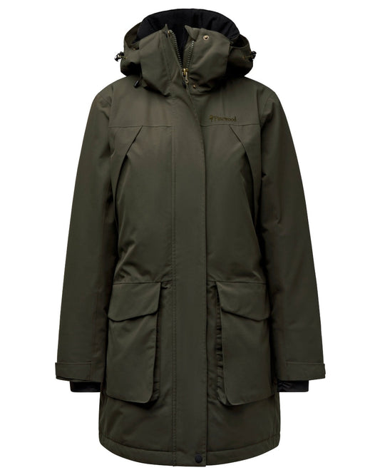 Moss Green coloured Pinewood Womens Wilda Padded Parka on white background #colour_moss-green