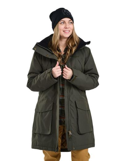 Moss Green coloured Pinewood Womens Wilda Padded Parka on white background #colour_moss-green