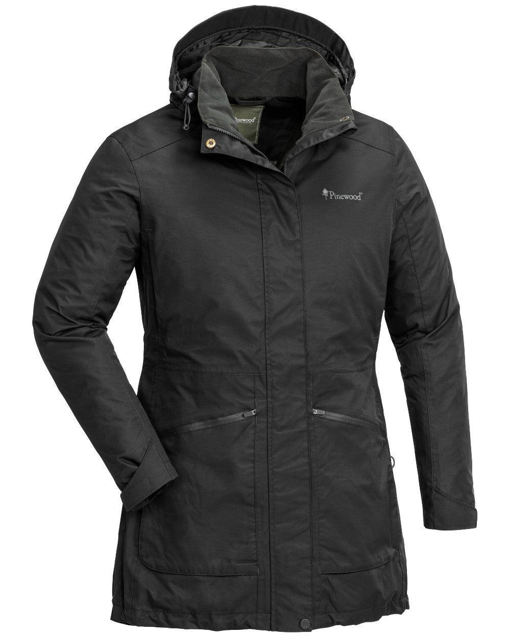 Black coloured Pinewood Womens Wilda Parka on white background #colour_black