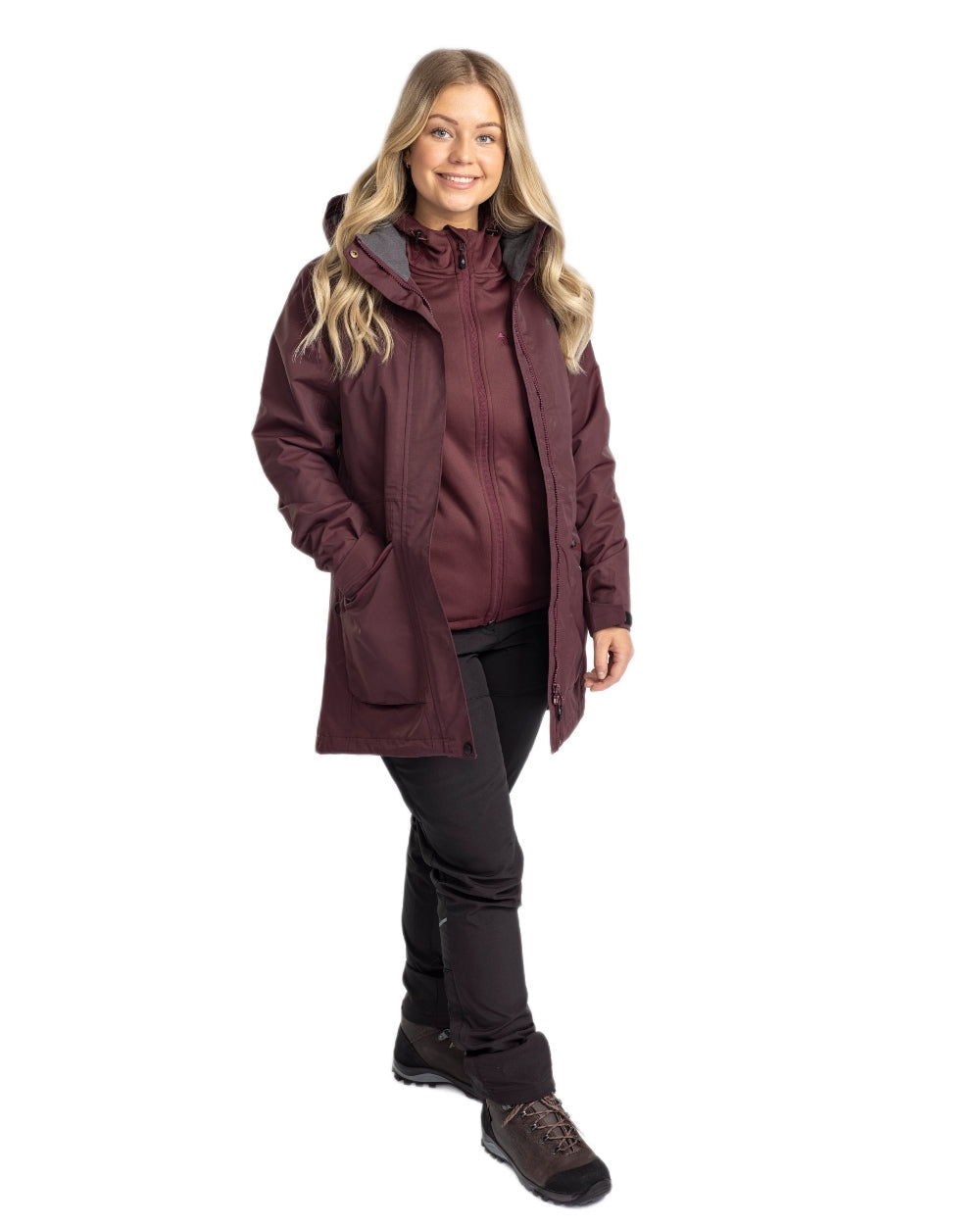 Earth Plum coloured Pinewood Womens Wilda Parka on white background #colour_earth-plum