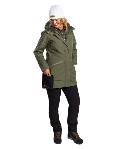 Moss Green coloured Pinewood Womens Wilda Parka on white background #colour_moss-green