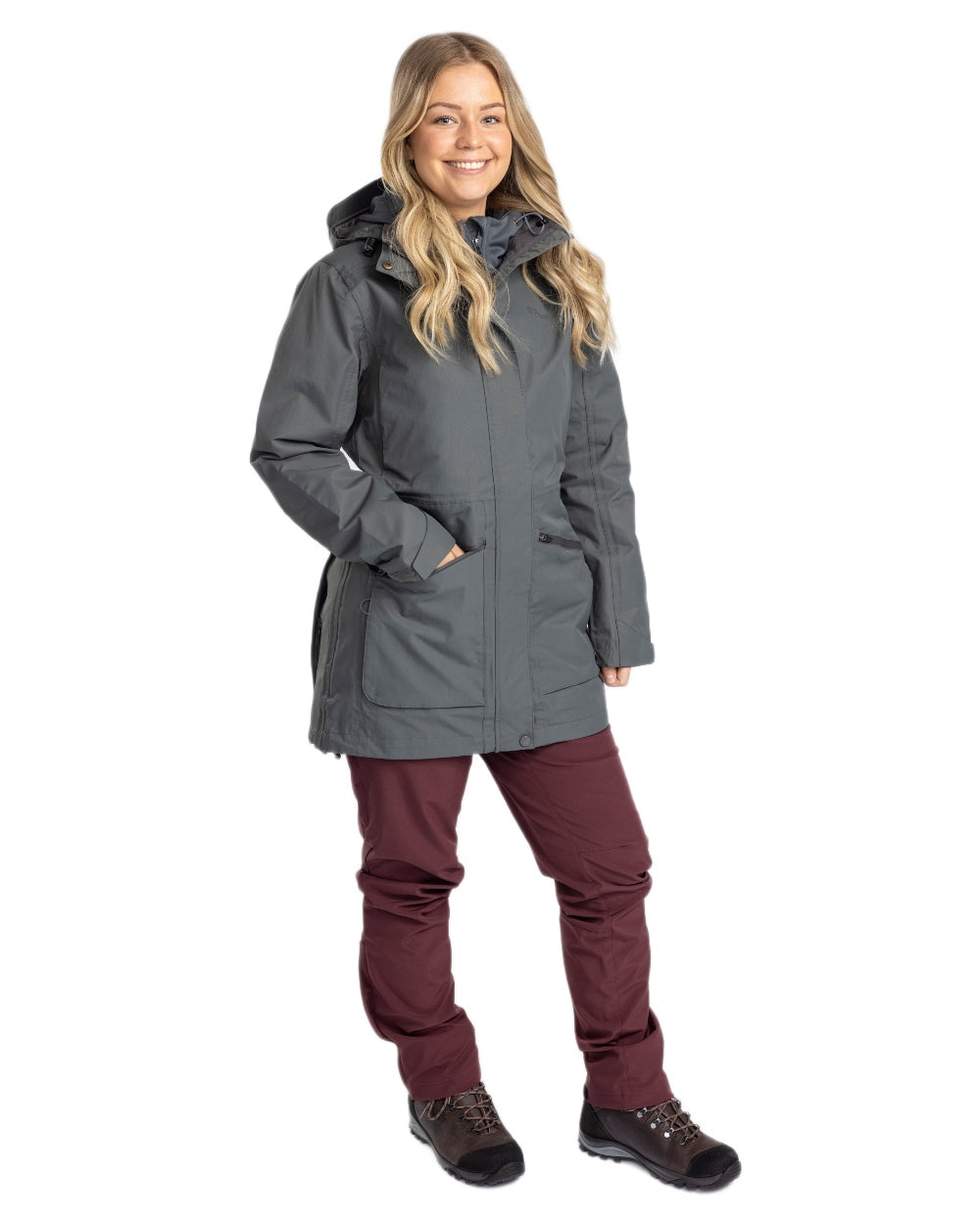 Urban Grey coloured Pinewood Womens Wilda Parka on white background #colour_urban-grey