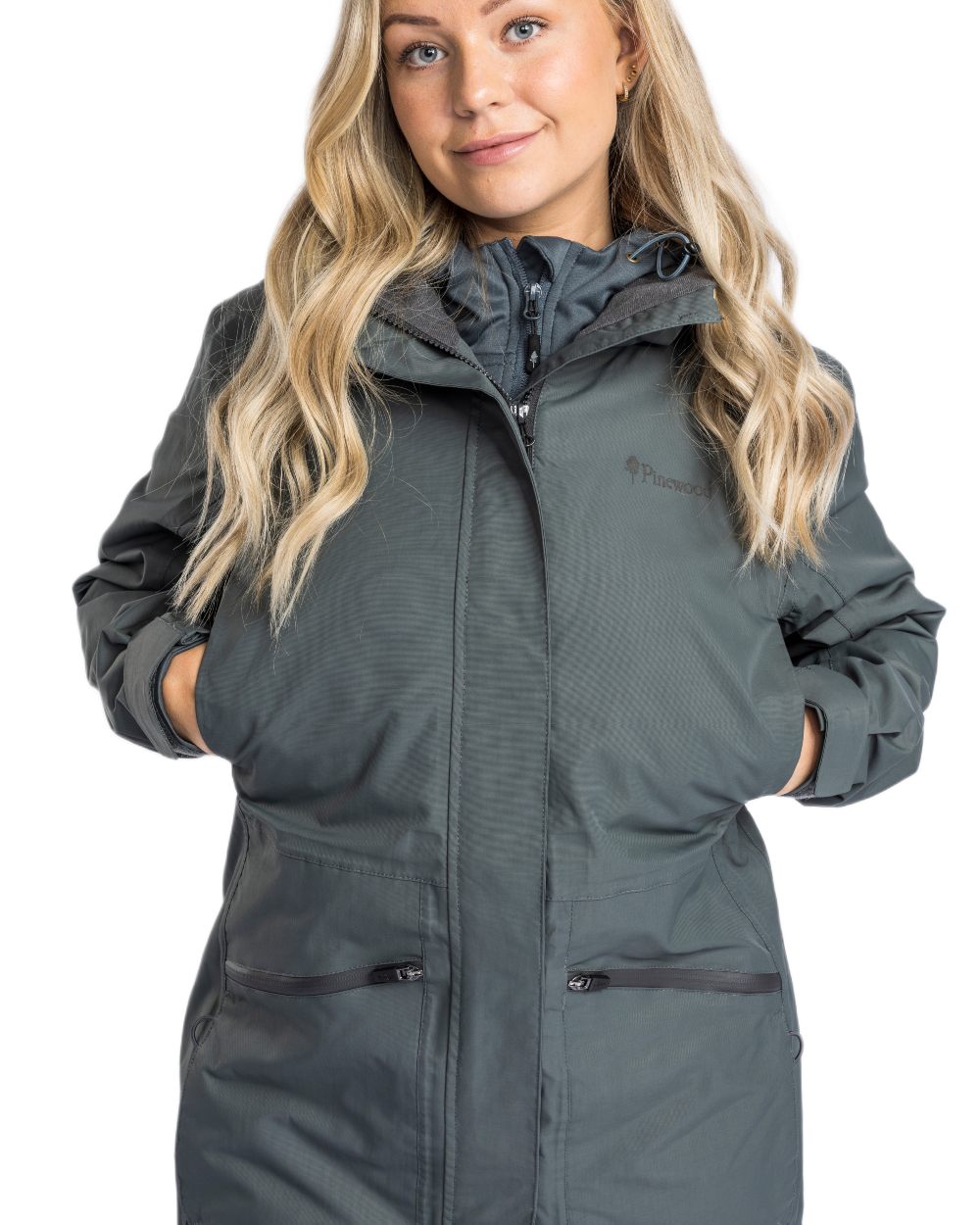 Urban Grey coloured Pinewood Womens Wilda Parka on white background #colour_urban-grey