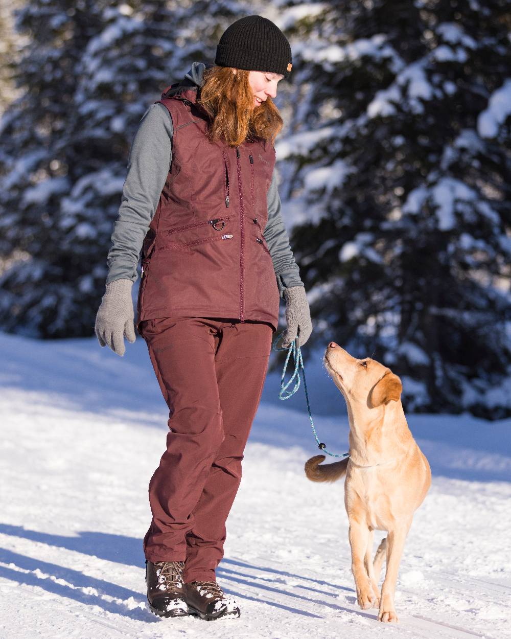 Earth Plum Coloured Pinewood Womens Wilda Stretch Shell Trousers on outdoor background #colour_earth-plum