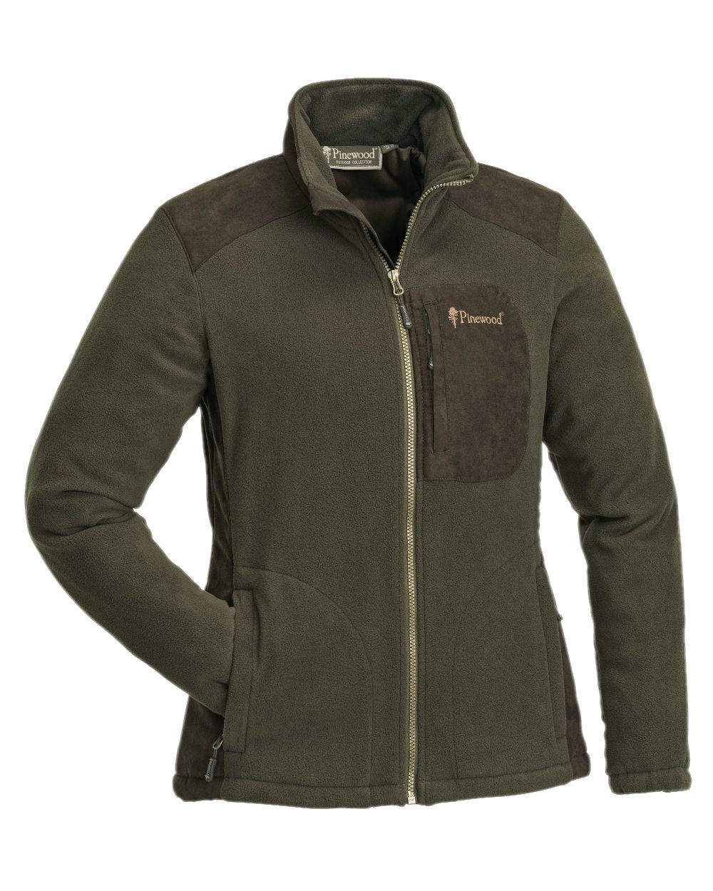 Hunting Brown Suede Brown Coloured Pinewood Womens Wildmark Membrane Fleece Jacket on white background #colour_hunting-brown-suede-brown