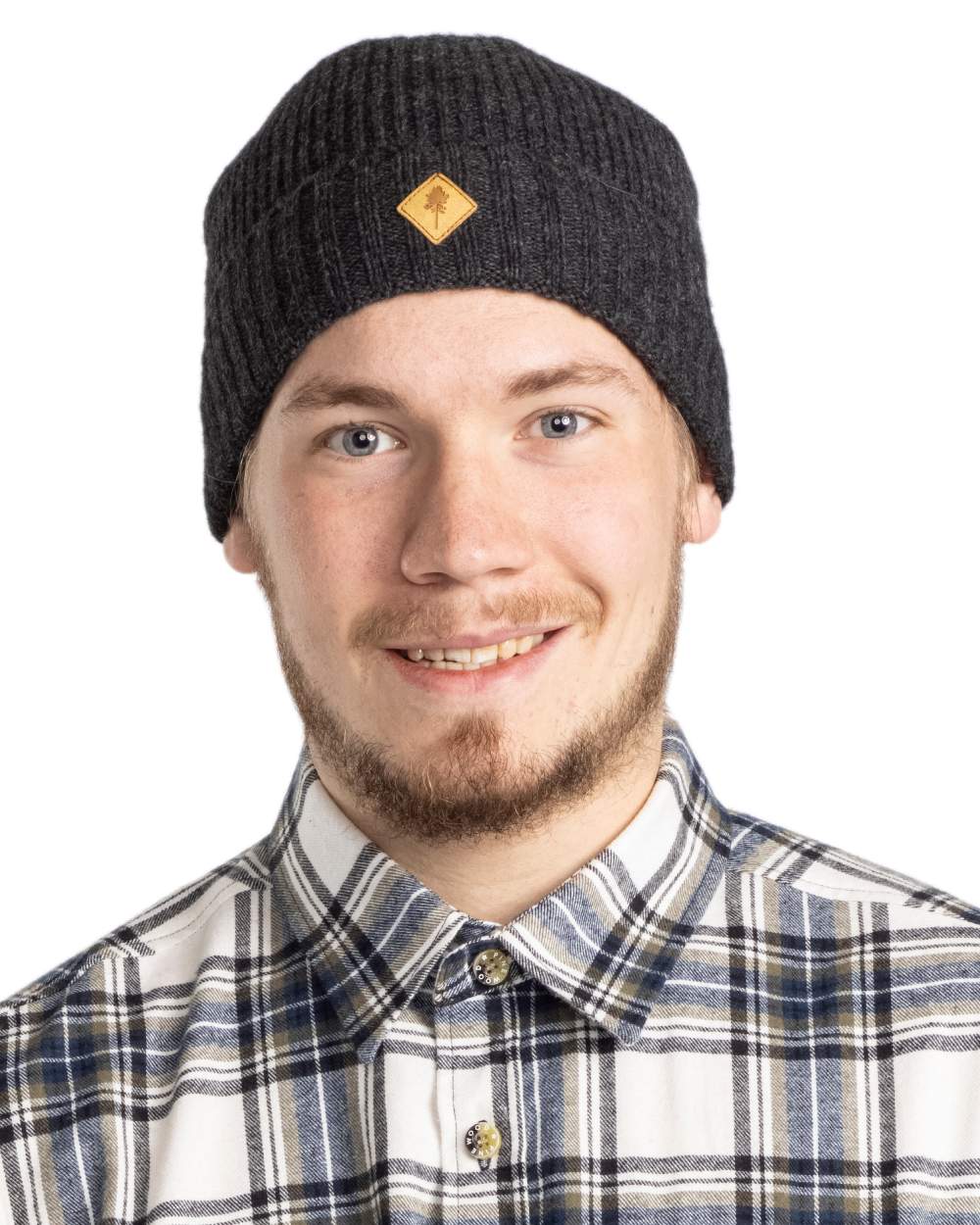 Dark Anthracite Mel Coloured Pinewood Wool Knitted Hat on white background #colour_dark-anthracite-mel