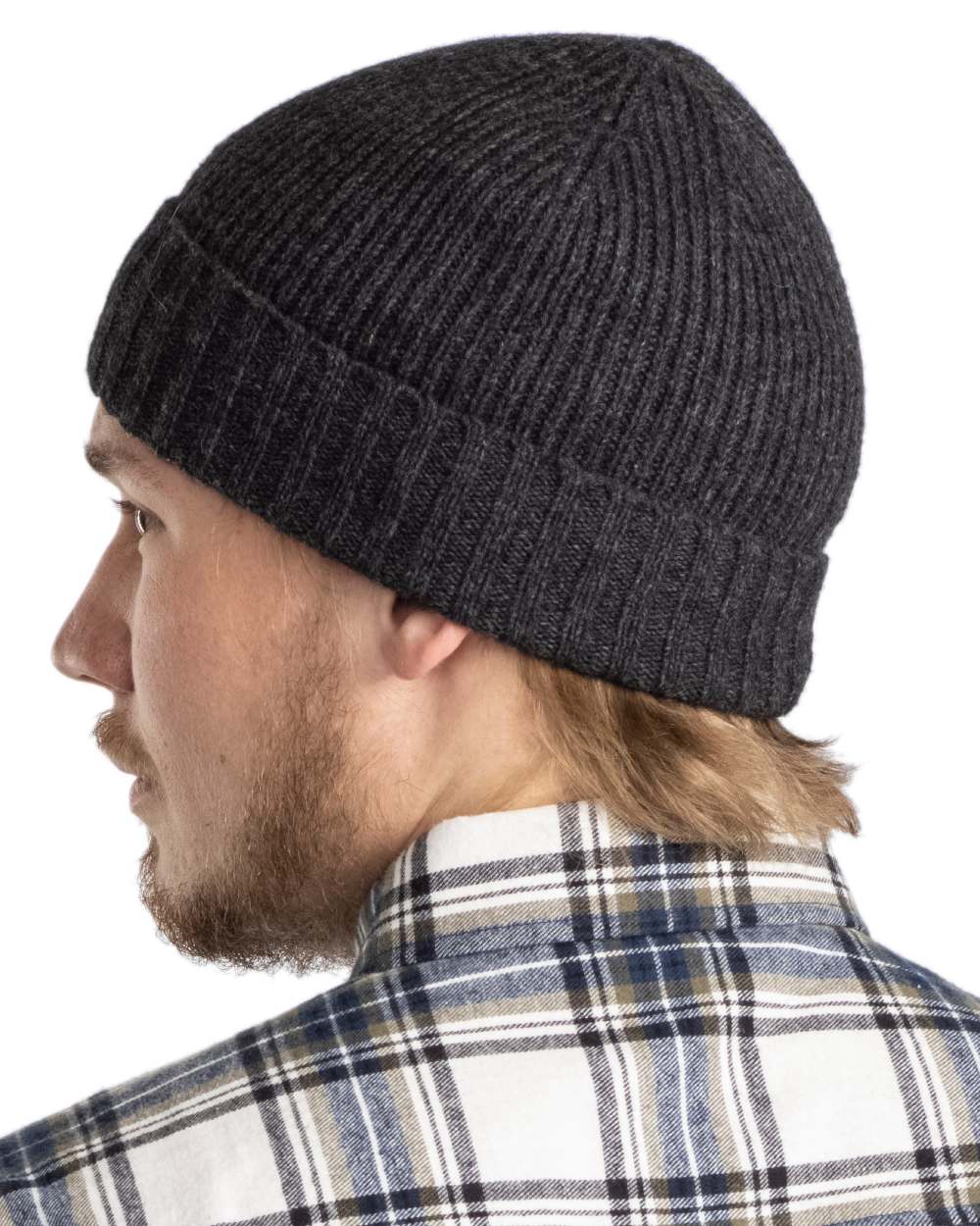 Dark Anthracite Mel Coloured Pinewood Wool Knitted Hat on white background #colour_dark-anthracite-mel