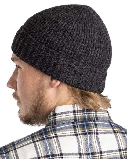 Dark Anthracite Mel Coloured Pinewood Wool Knitted Hat on white background #colour_dark-anthracite-mel