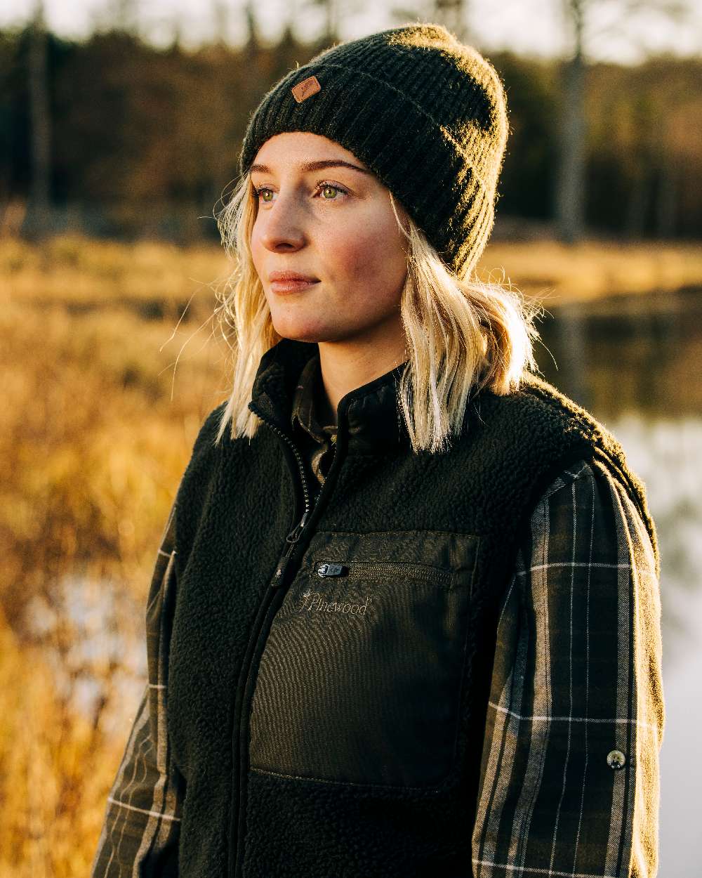 Mossgreen Mel Coloured Pinewood Wool Knitted Hat on outdoor background #colour_mossgreen-mel