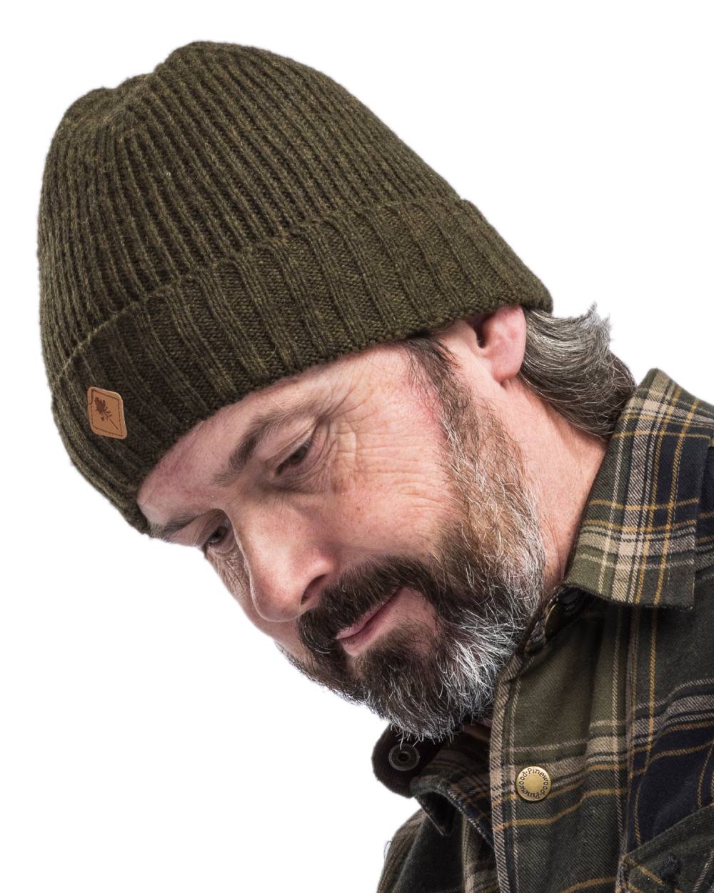 Mossgreen Mel Coloured Pinewood Wool Knitted Hat on white background #colour_mossgreen-mel