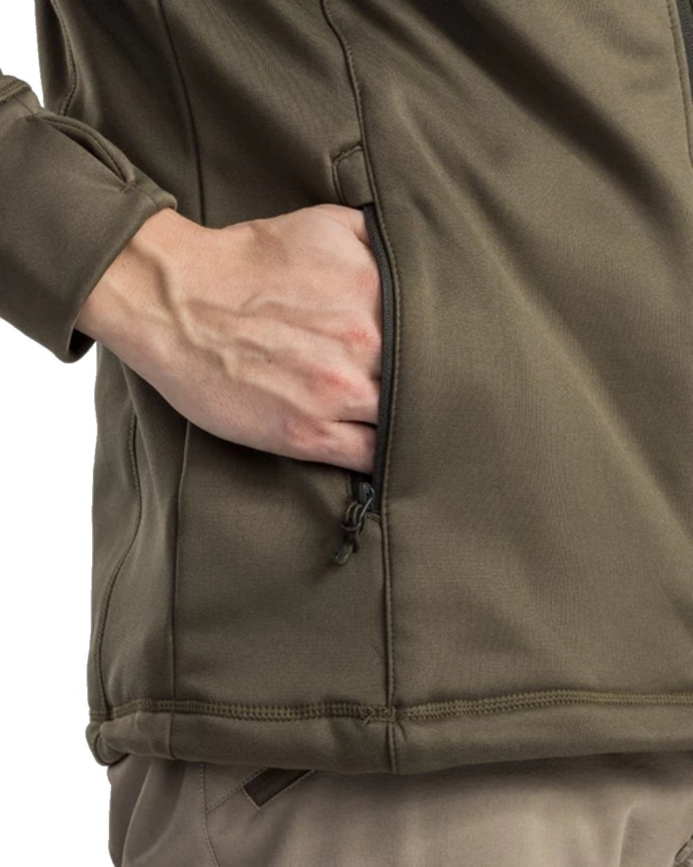 Mid Khaki coloured Pinewood Finnveden Hoodie on white background #colour_mid-khaki