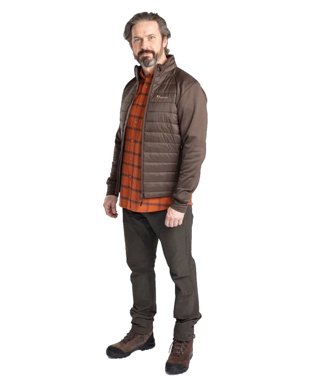 Pinewood Mens Finnveden Hybrid Power Fleece Jacket in Dusty Brown #colour_dusty-brown