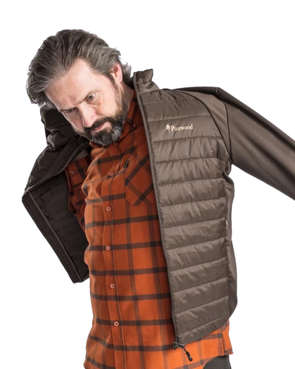 Pinewood Mens Finnveden Hybrid Power Fleece Jacket in Dusty Brown #colour_dusty-brown
