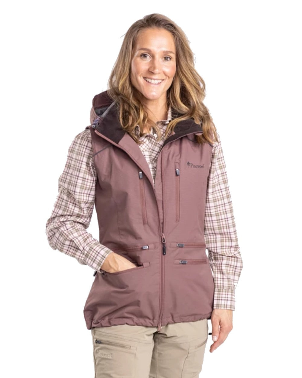Marron Rose coloured Pinewood Womens Dog Sports Windblocker Vest on white background #colour_marron-rose