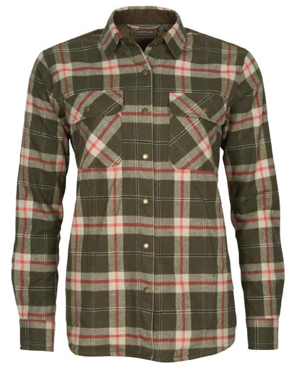 Dark Green Red coloured Pinewood Womens Douglas Shirt on white background #colour_dark-green-red