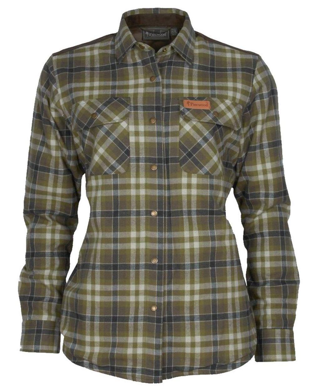 Hunting Olive Light Khaki coloured Pinewood Womens Douglas Shirt on white background #colour_hunting-olive-light-khaki