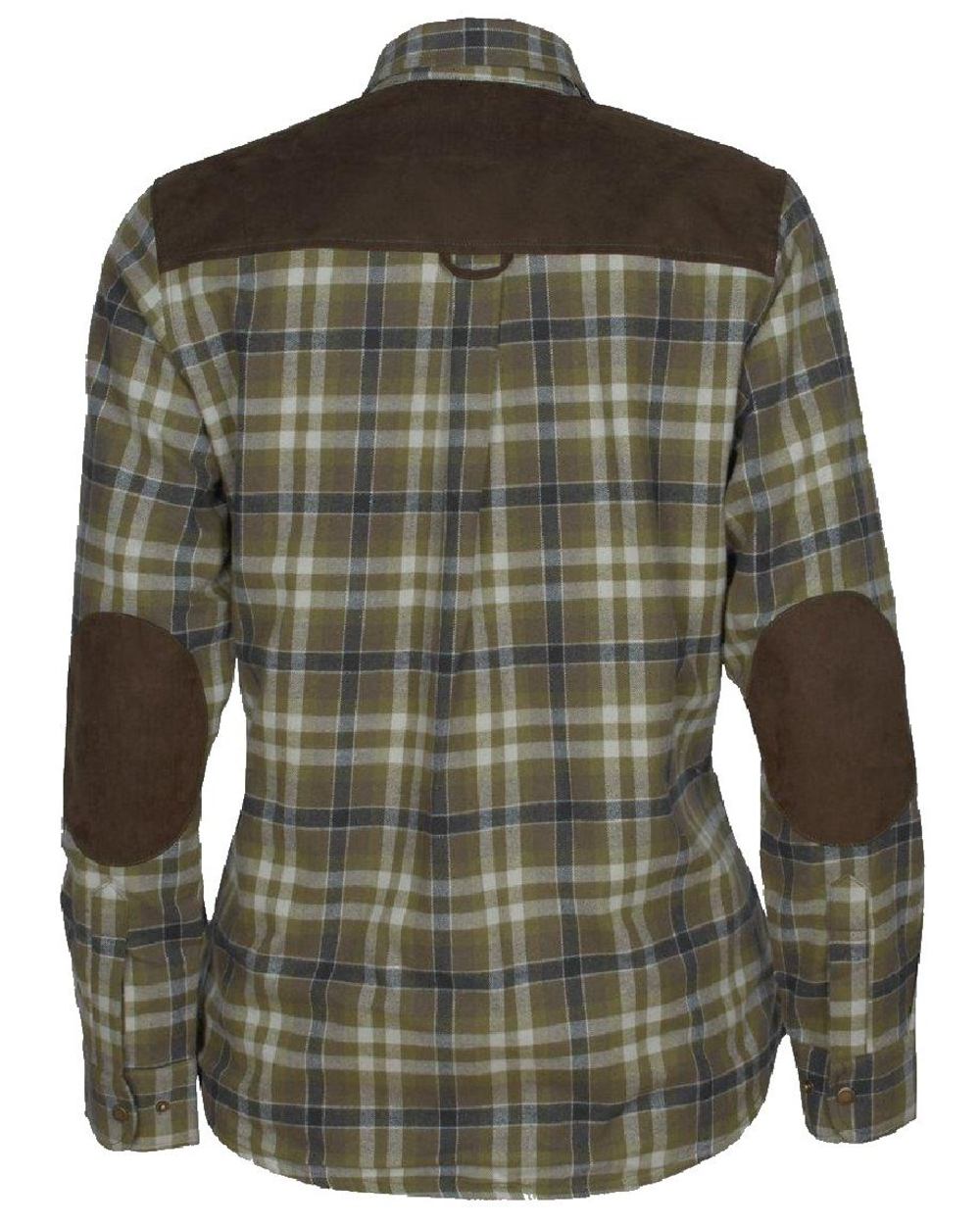 Hunting Olive Light Khaki coloured Pinewood Womens Douglas Shirt on white background #colour_hunting-olive-light-khaki