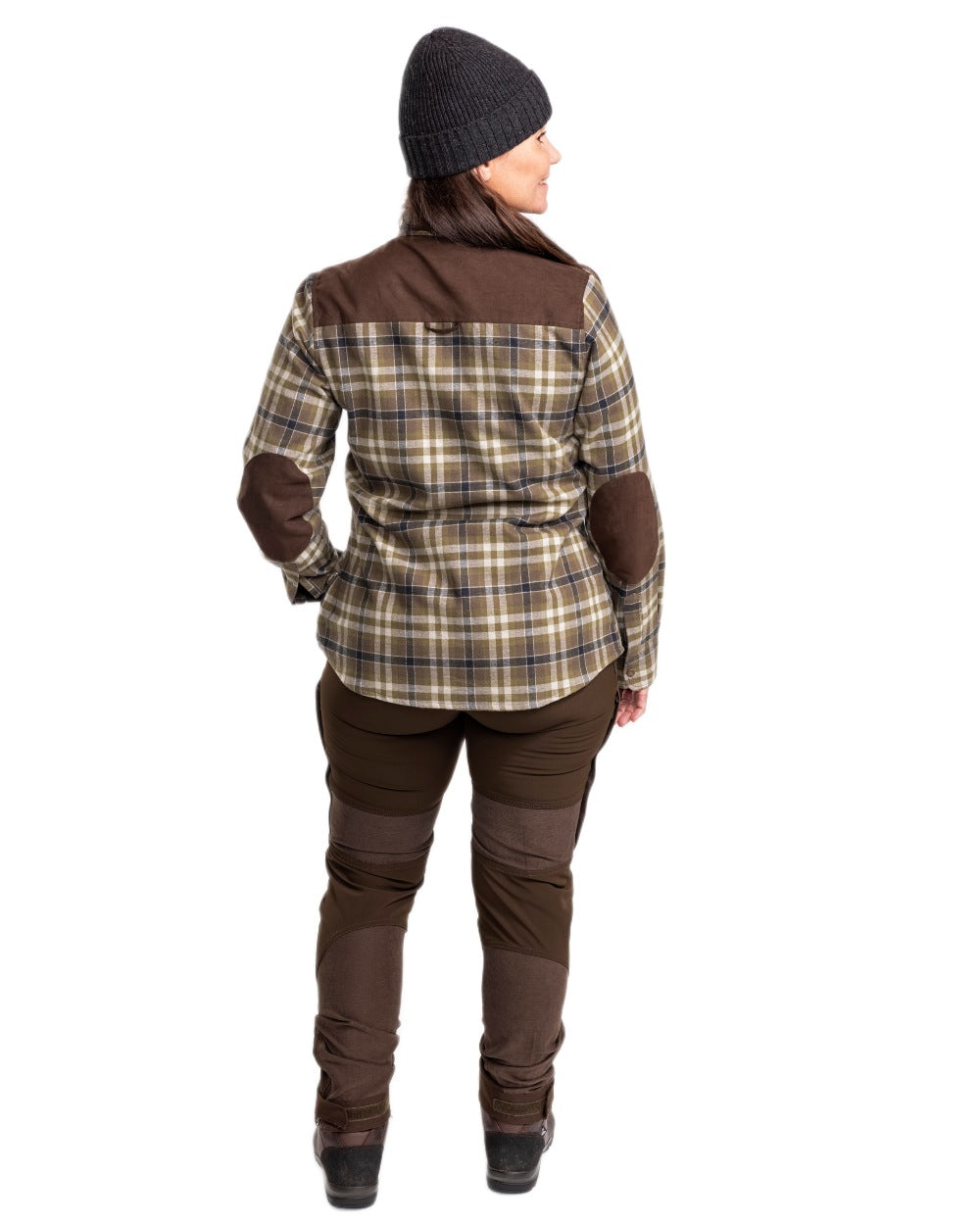 Hunting Olive Light Khaki coloured Pinewood Womens Douglas Shirt on white background #colour_hunting-olive-light-khaki