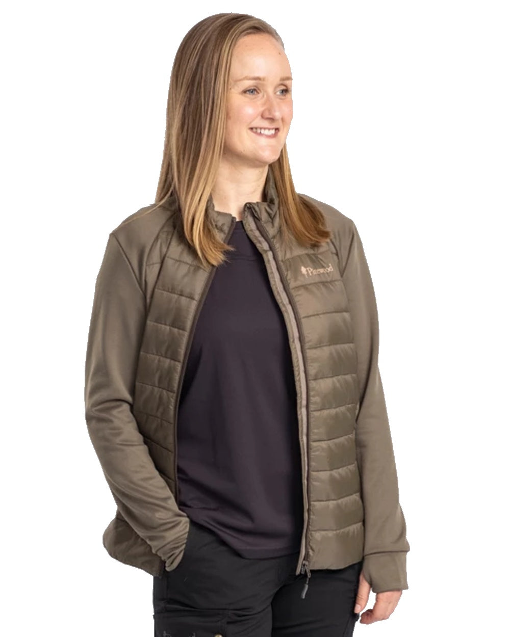 Pinewood Womens Finnveden Hybrid Power Fleece Jacket in Olive #colour_olive