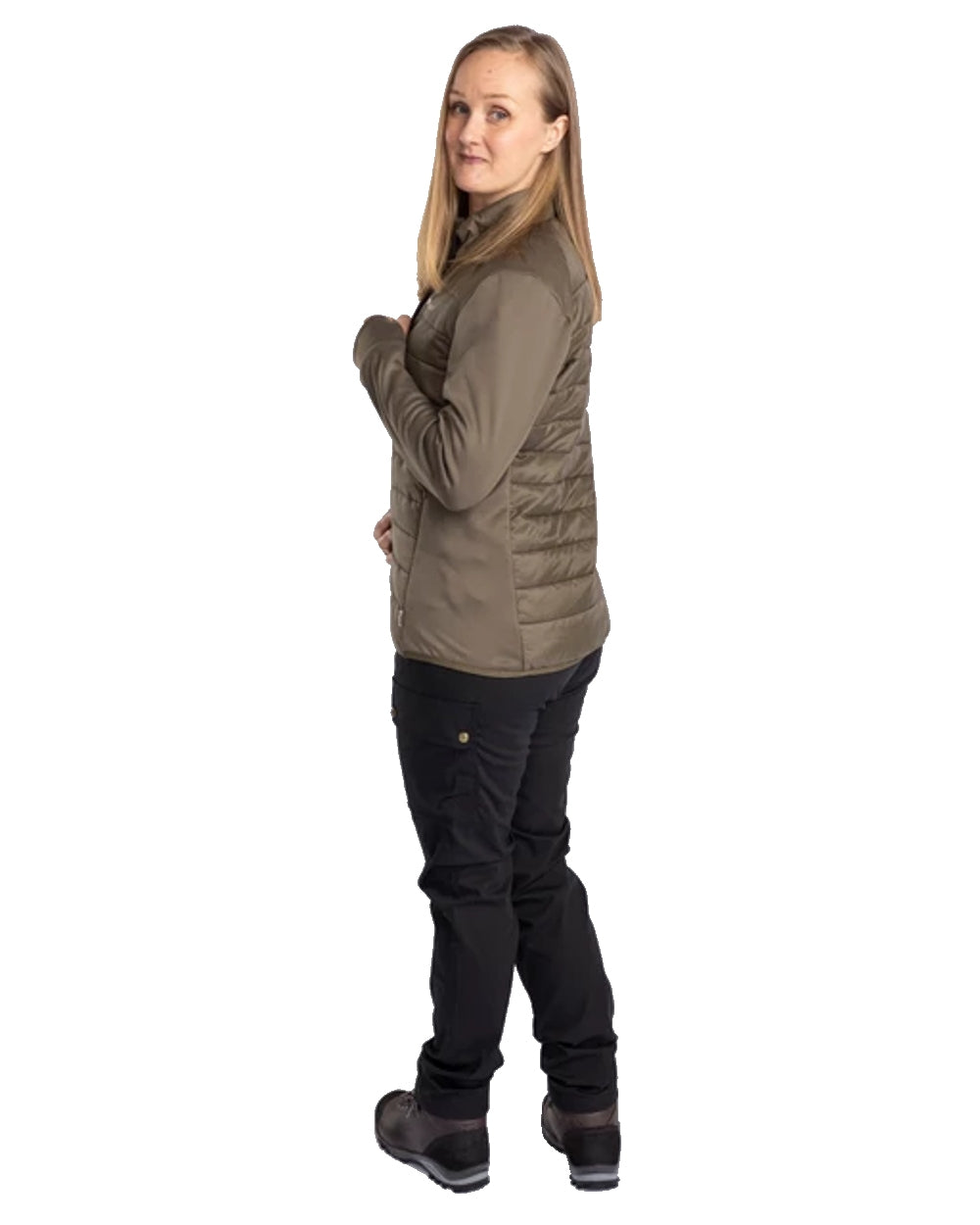Pinewood Womens Finnveden Hybrid Power Fleece Jacket in Olive #colour_olive